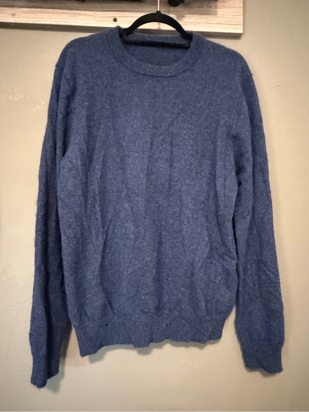 Qi Cashmere 100% Cashmere Crewneck Sweater Blue Relaxed Fit